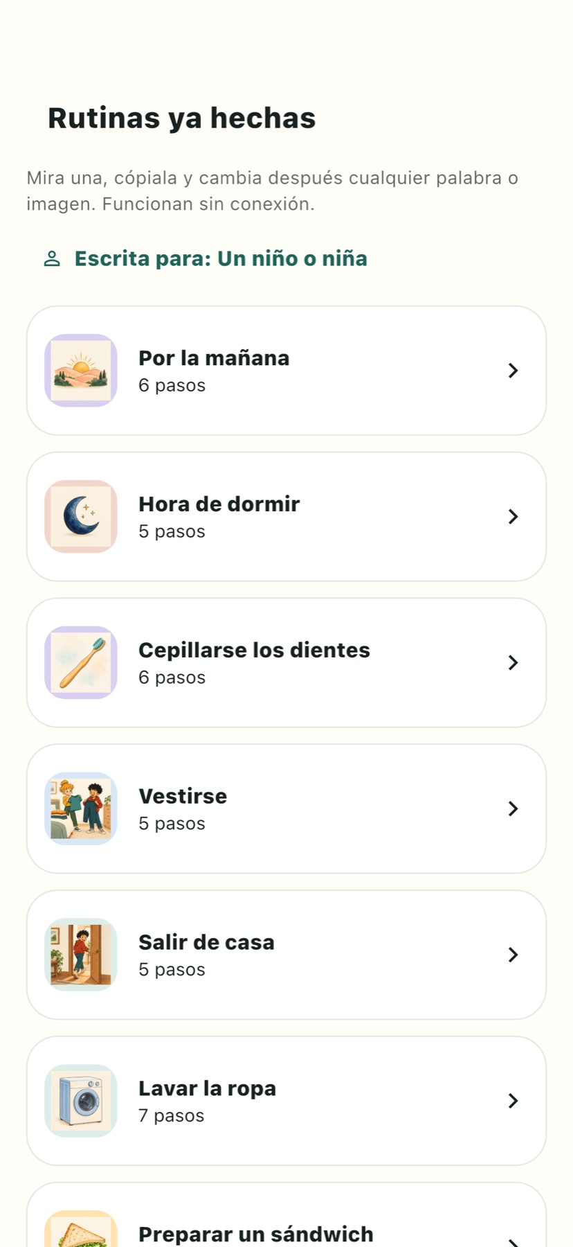 Rutinas iniciales que puedes adaptar a la persona.