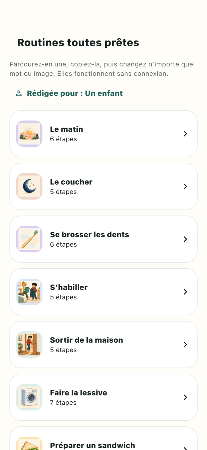 Des routines de départ à adapter à la personne.